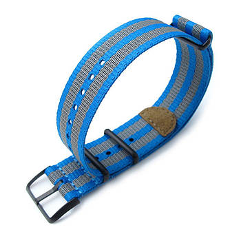 MiLTAT 22mm G10 NATO 3M Glow-in-the-Dark Watch Strap, PVD Black - Blue and Stripes Grey