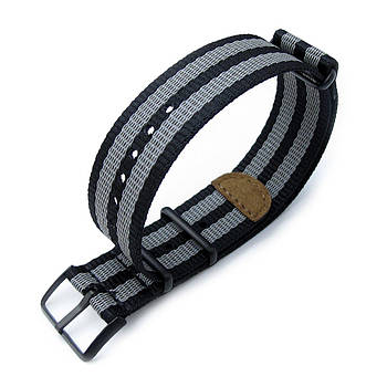 MiLTAT 20mm or 22mm G10 NATO 3M Glow-in-the-Dark Watch Strap, PVD Black - Black and Grey Stripes
