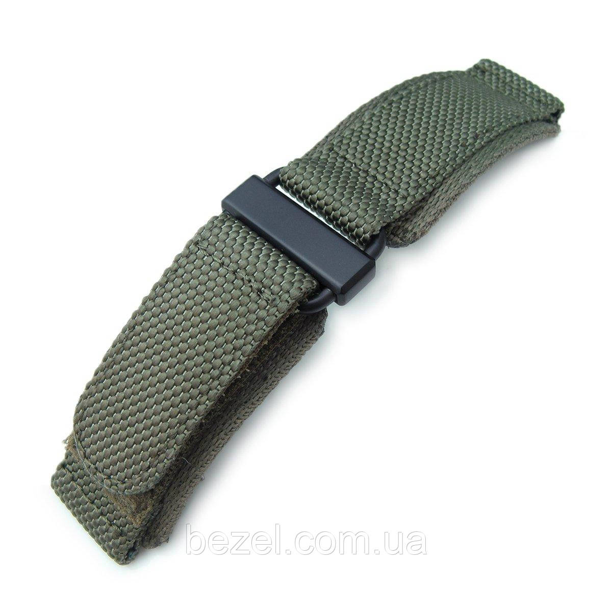22mm MiLTAT Honeycomb Military Green Nylon Velcro Fastener Watch Strap, PVD Black Stainless Buckle