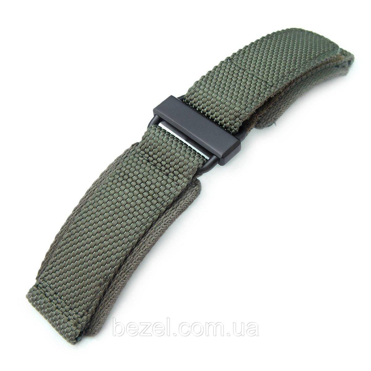 22mm MiLTAT Honeycomb Military Green Nylon Velcro Fastener Watch Strap, PVD Black Stainless Buckle, XL