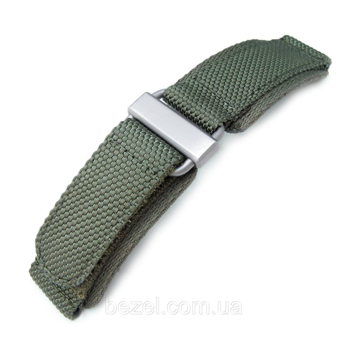 22mm MiLTAT Honeycomb Military Green Nylon Velcro Fastener Watch Strap, Brushed Stainless Buckle