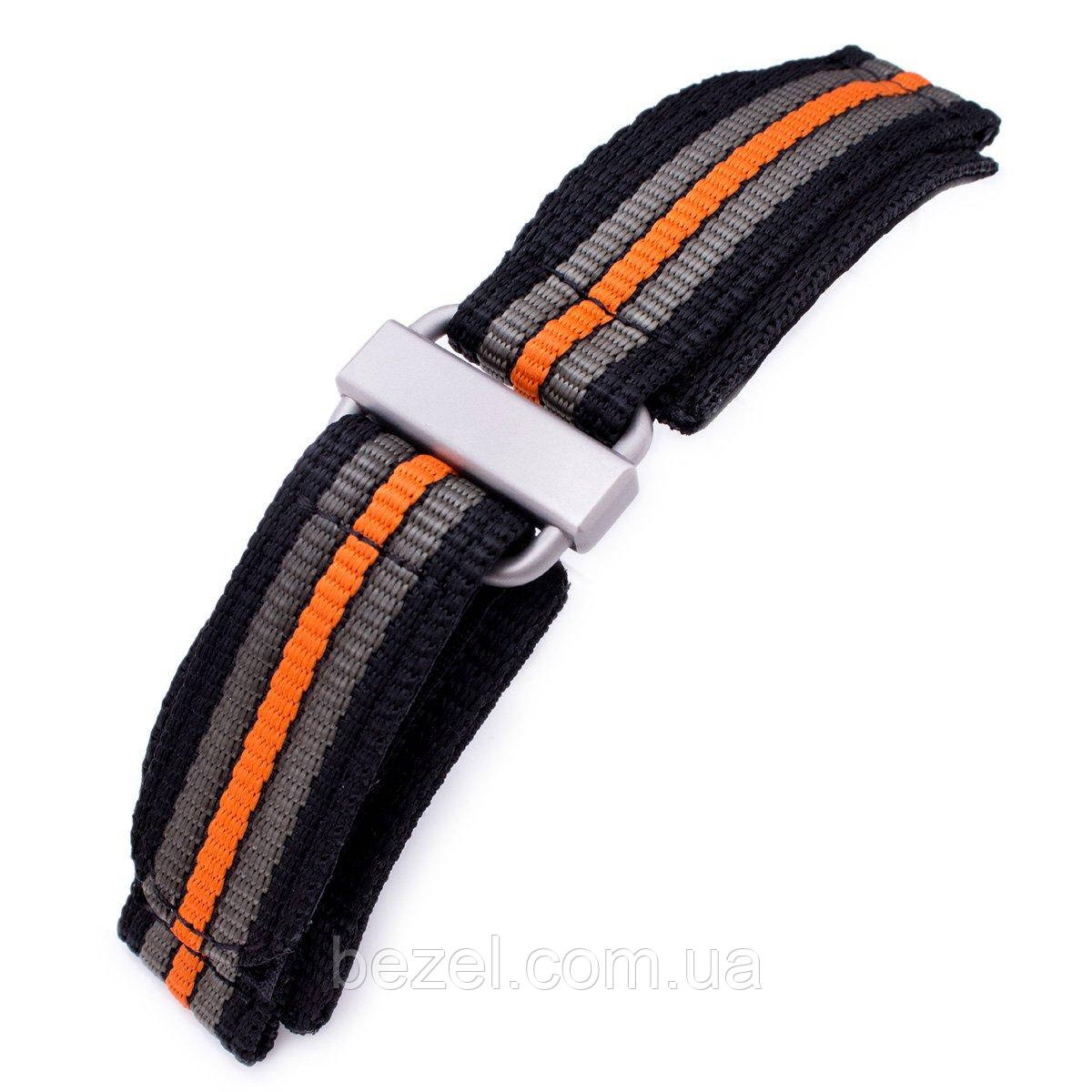 22mm MiLTAT Black, Khaki & Orange Stripes 3-D Nylon Velcro Fastener Watch Strap, Sandblasted Buckle