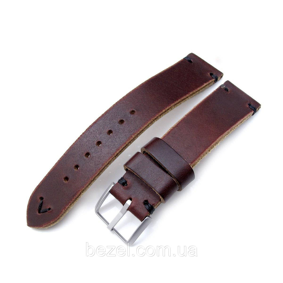 20mm, 22mm MiLTAT Horween Chromexcel Watch Strap, Red Brown, Black Stitching