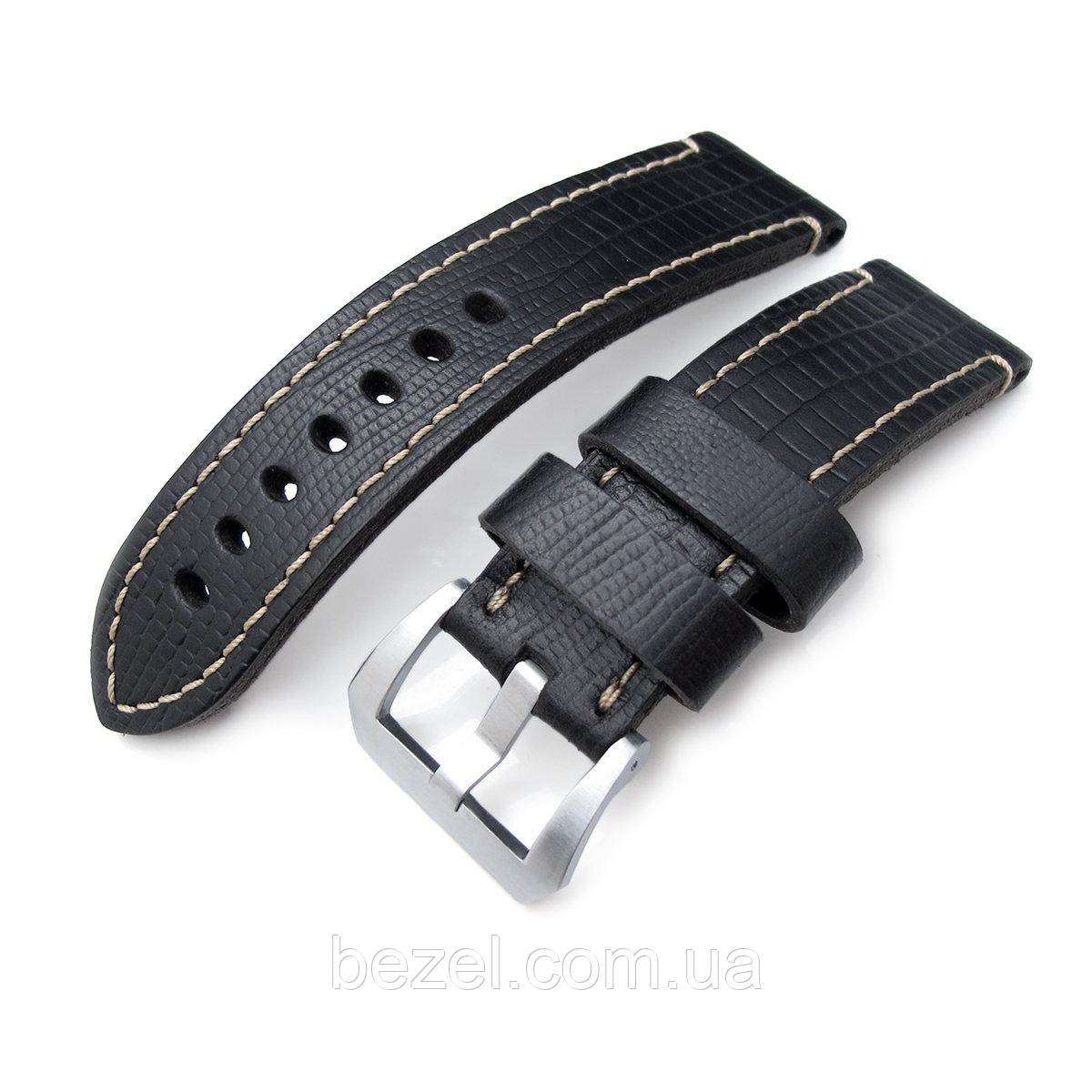 24mm MiLTAT HORWEEN Black Lizard Emboss, Beige Hand Stitching