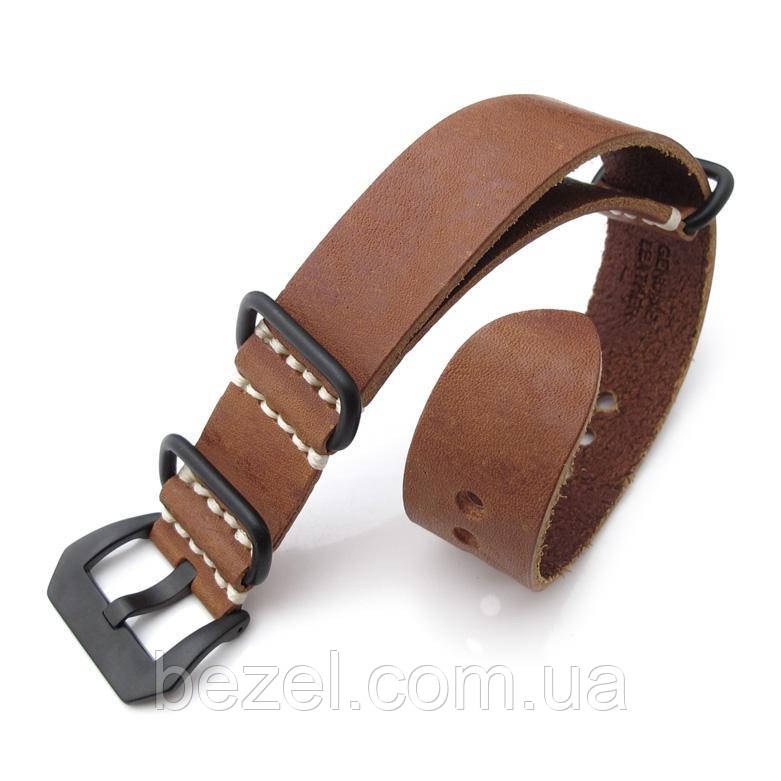 20, 22mm MiLTAT G10 Grezzo SQ ZULU Watch Strap Matte Mahogany Geniune Calf, PVD Black