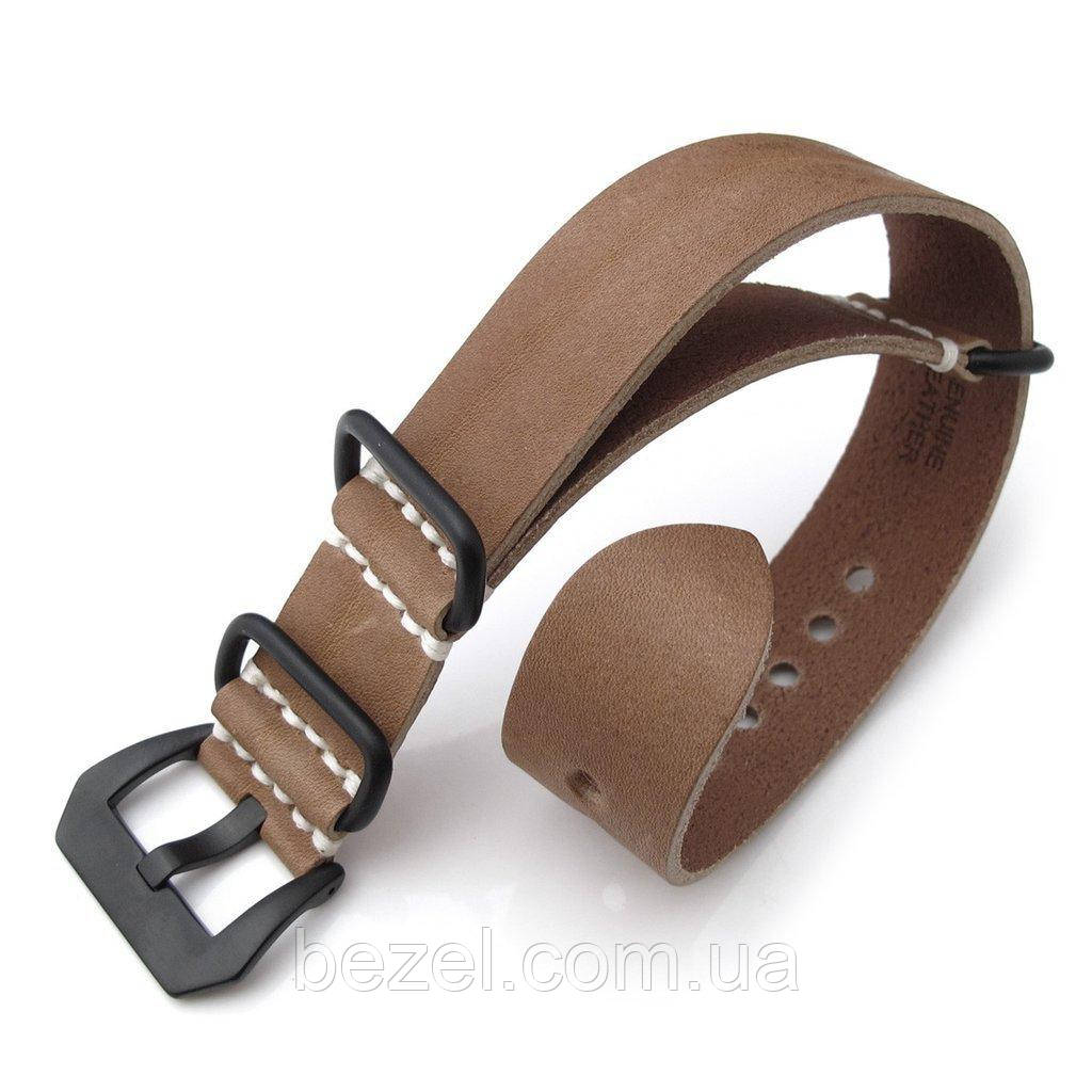 20mm, 22mm MiLTAT G10 Grezzo SQ ZULU Watch Strap Saddle Brown Geniune Calf, PVD Black