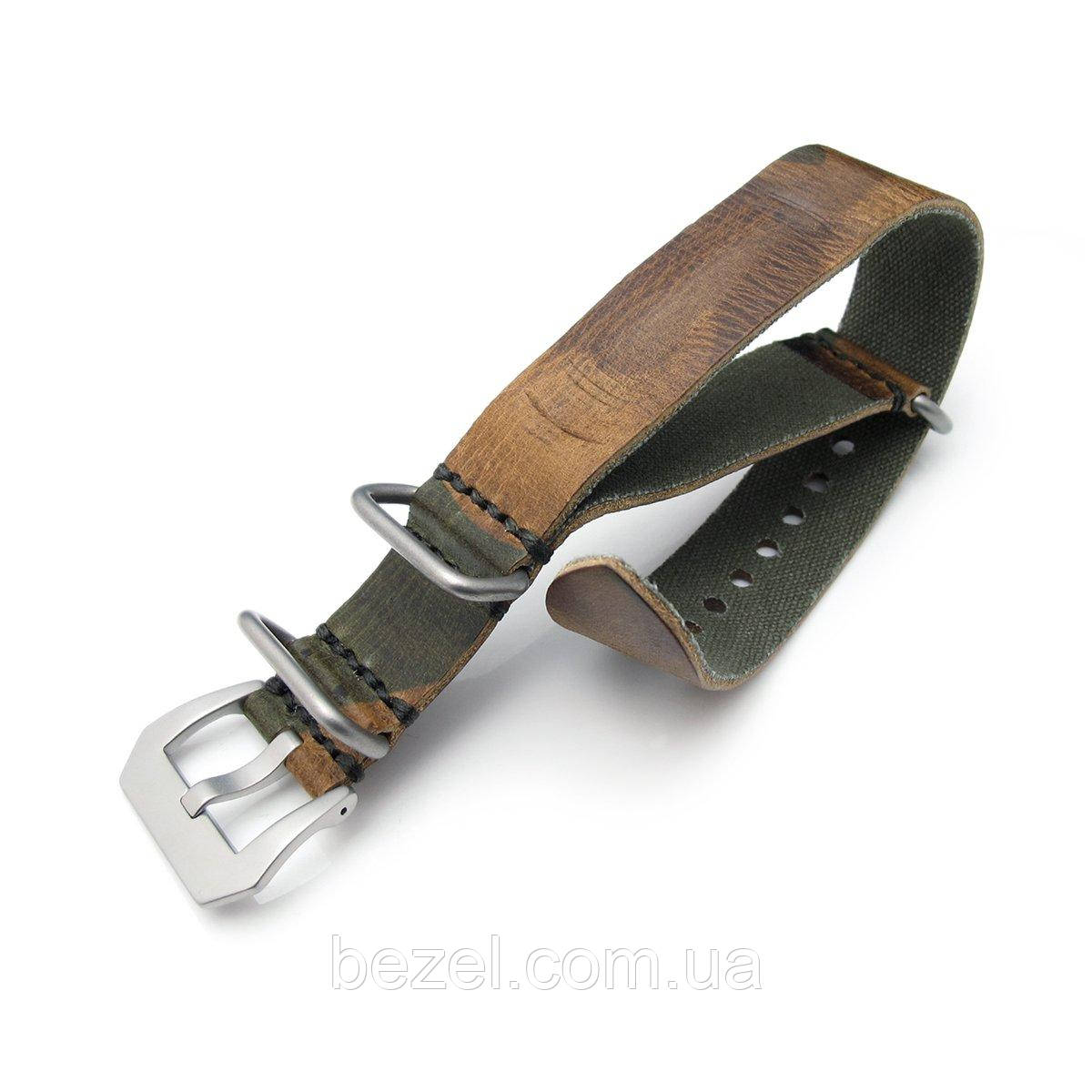 20mm, 22mm MiLTAT Grezzo SQ ZULU Watch Strap Woodland Camouflage Geniune Calf, Sandblasted