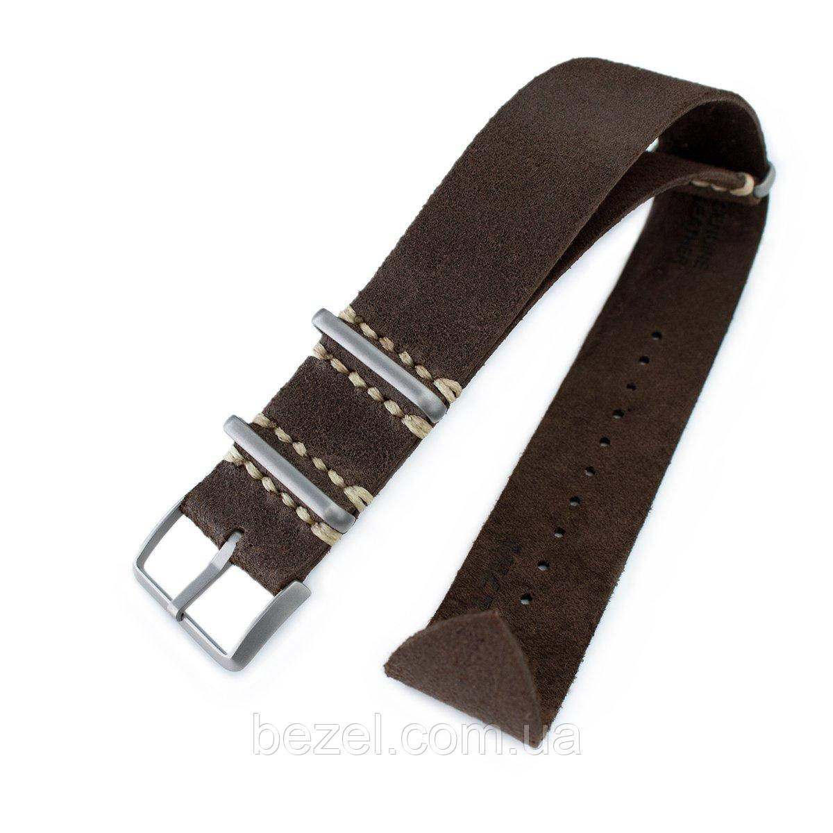 20mm or 22mm MiLTAT G10 Grezzo NATO Watch Strap, D. Brown Leather Extra Soft, Sandblasted