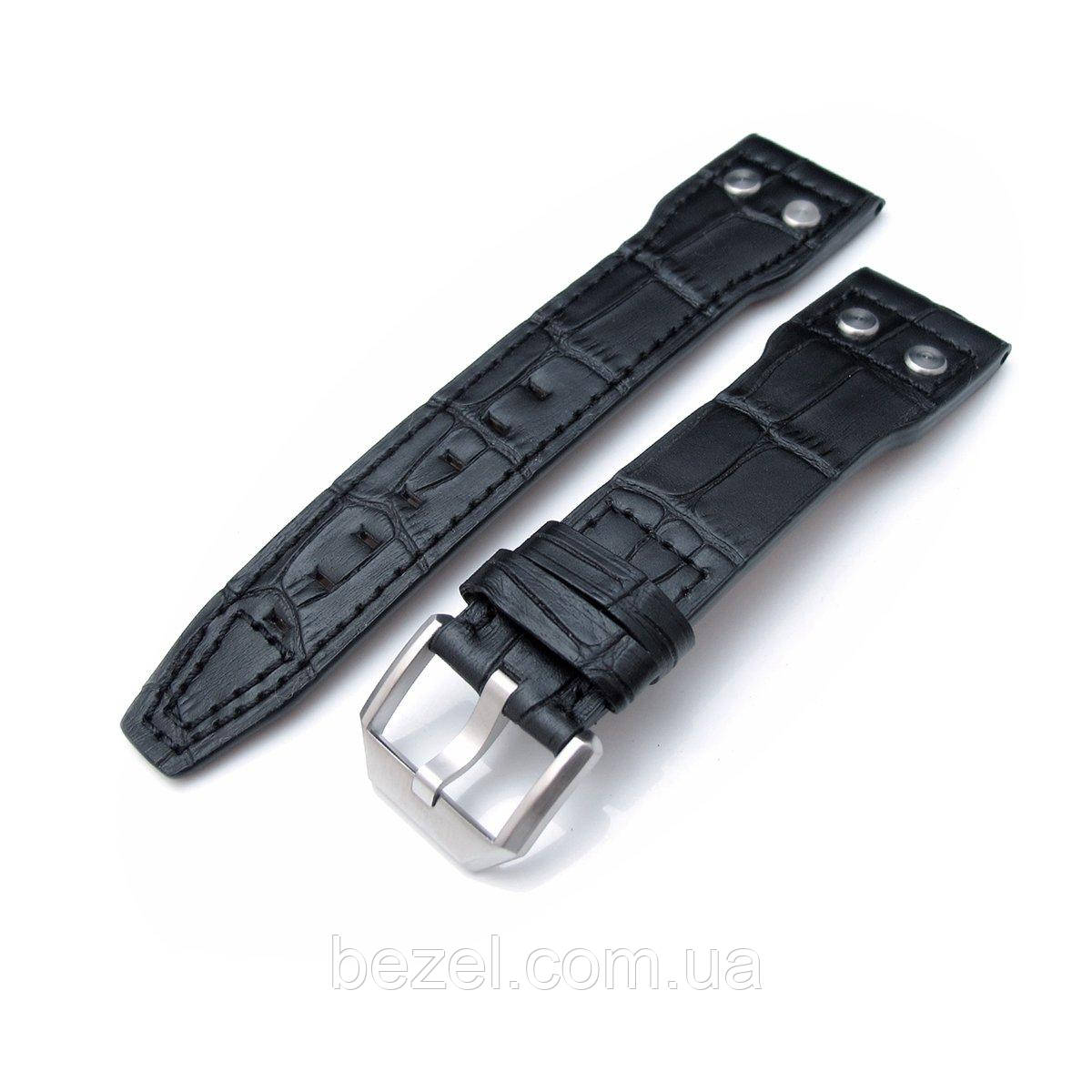 20mm, 21mm, 22mm IWC Big Pilot 5002 Type CrocoCalf Black Watch Strap, Rivet Lug, Semi Square Tail