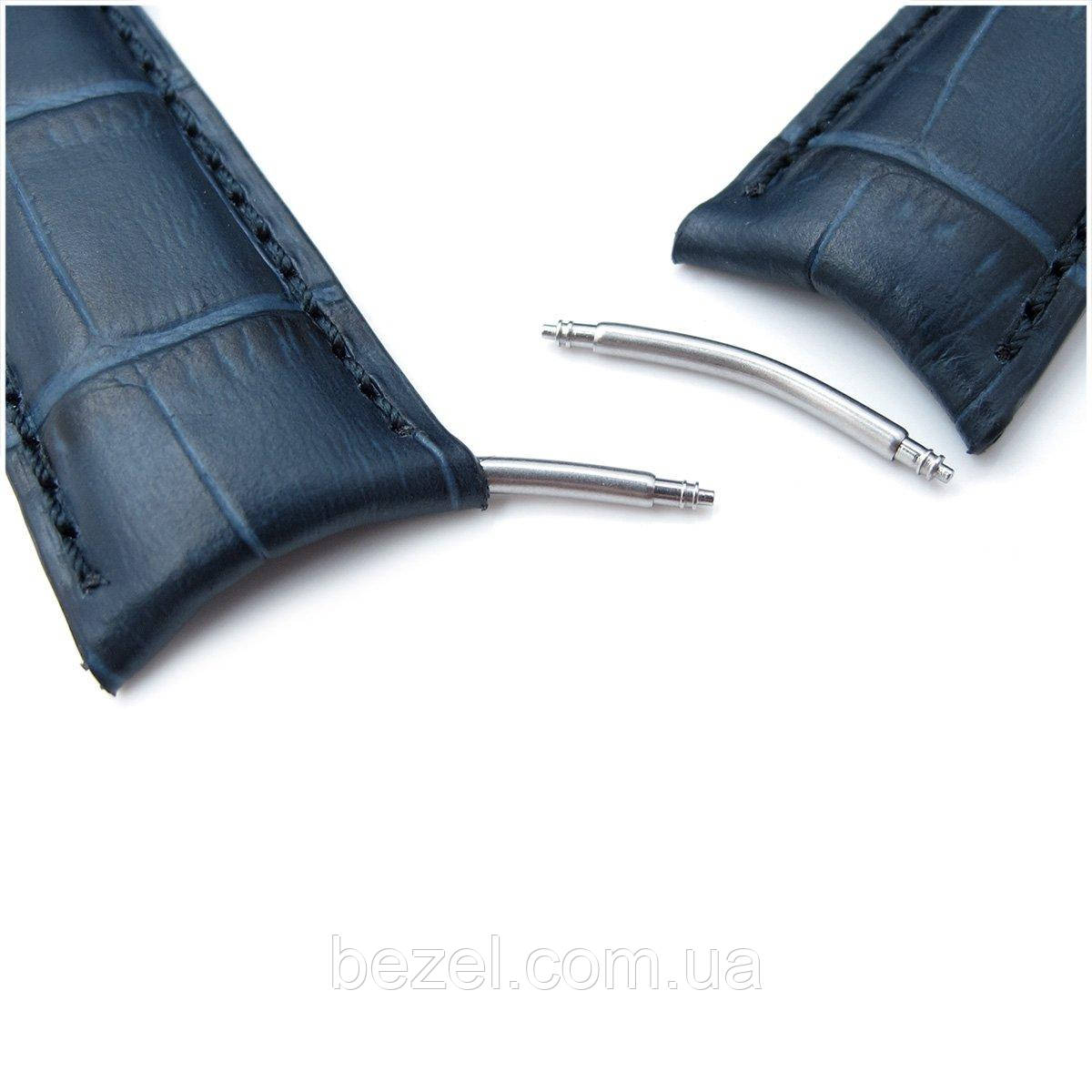 20mm or 22mm CrocoCalf (Croco Grain) Dark Blue Semi-Curved Watch strap, Blue Stitching, P