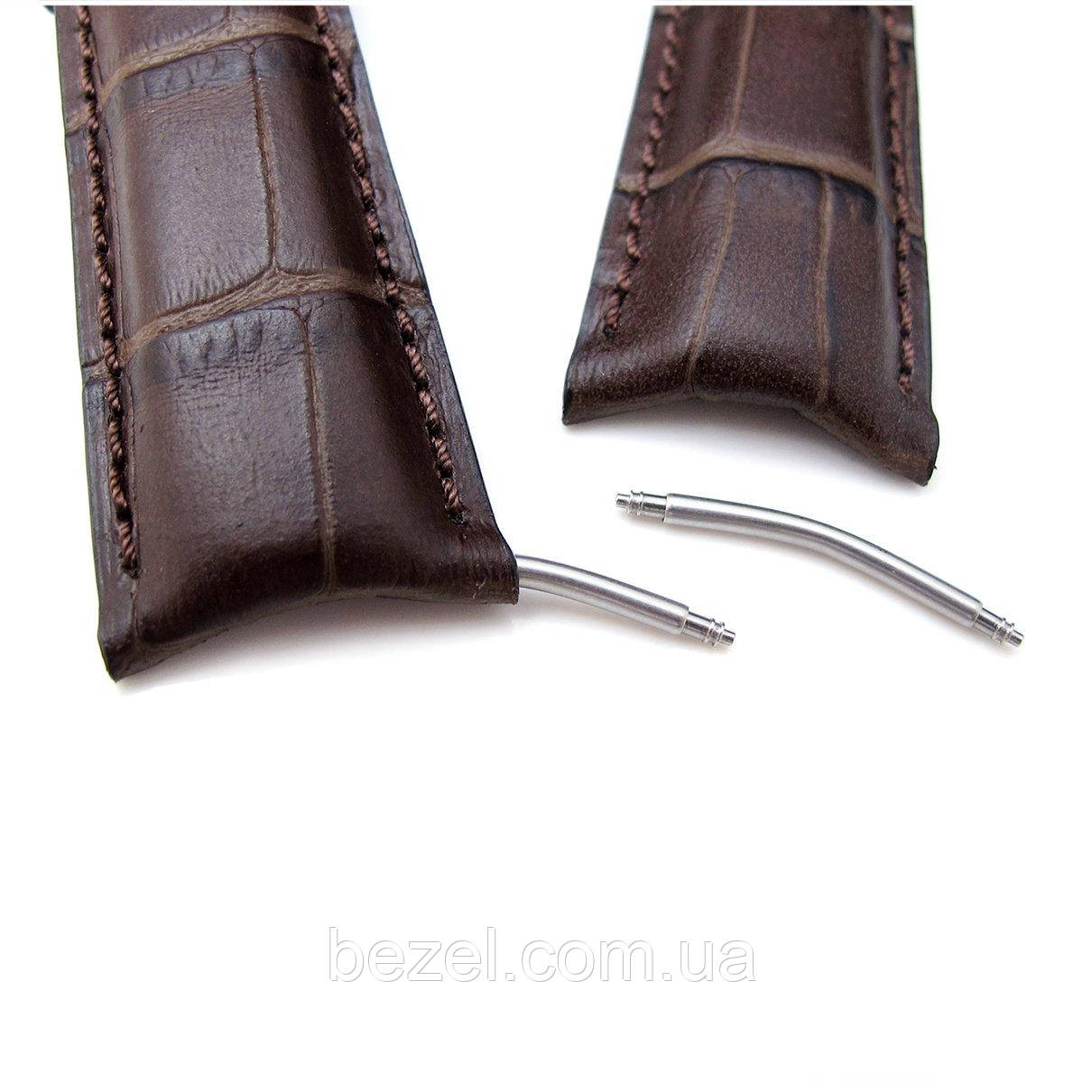 20mm, 22mm CrocoCalf (Croco Grain) Brown Matte Semi-Curved Watch strap, Brown Stitching, P