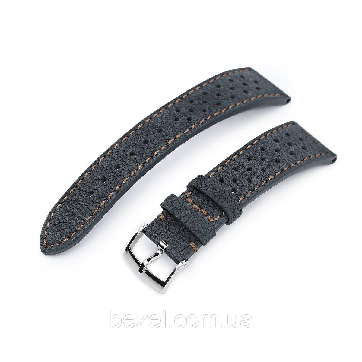 20mm or 22mm MiLTAT Rally Racing Dark Grey Nubuck Watch Strap, Brown Stitching, фото 1
