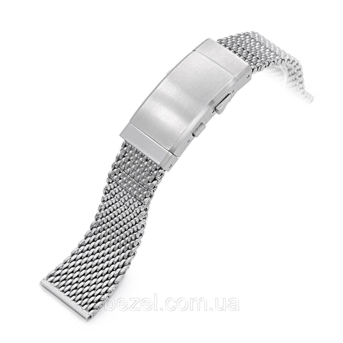 20mm, 22mm Solid End Massy Mesh Band Stainless Steel Watch Bracelet, Wetsuit Ratchet Buckle, Brushed