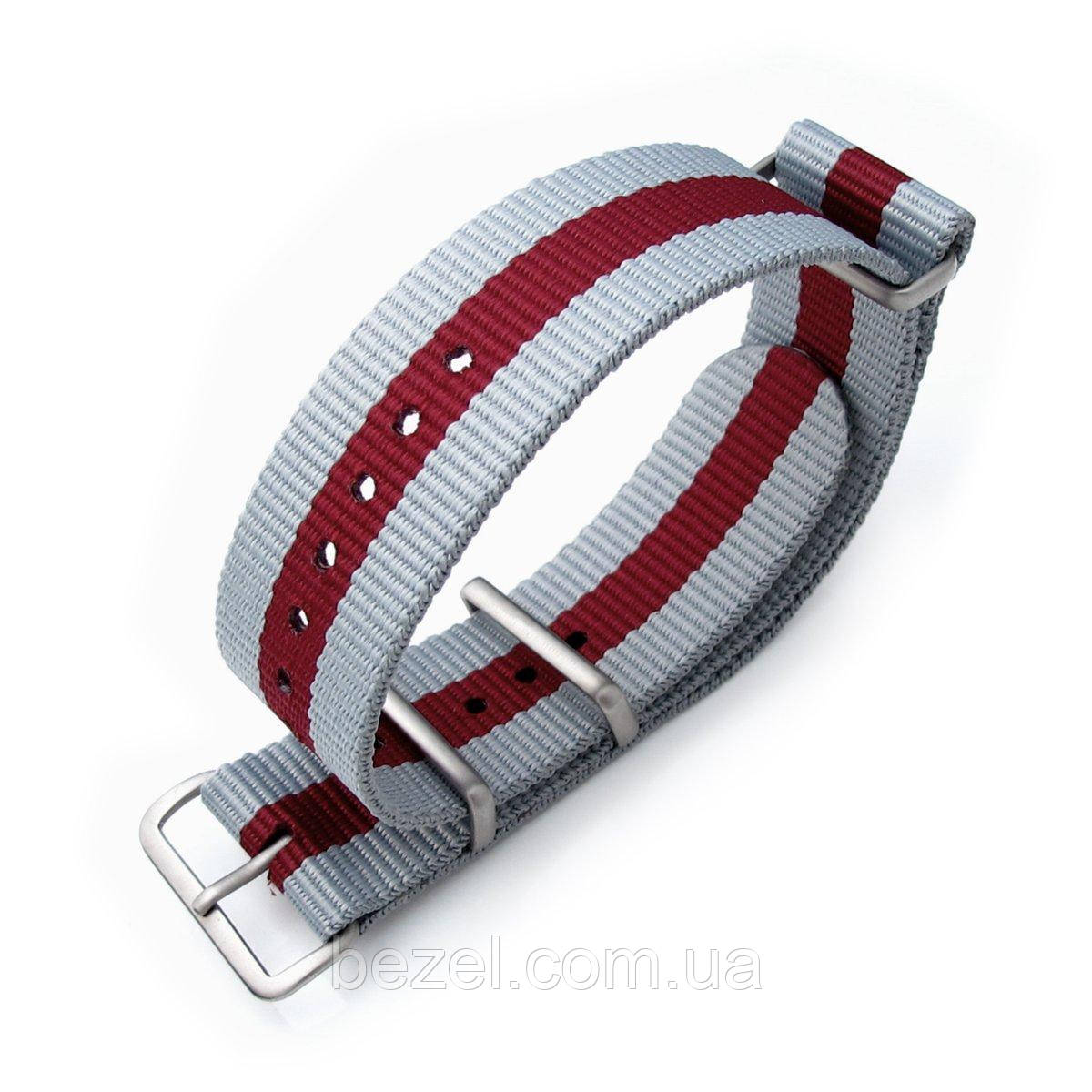 MiLTAT 20mm or 22mm G10 NATO Military Watch Strap Ballistic Nylon Armband, Brushed - Grey & Lilac Red