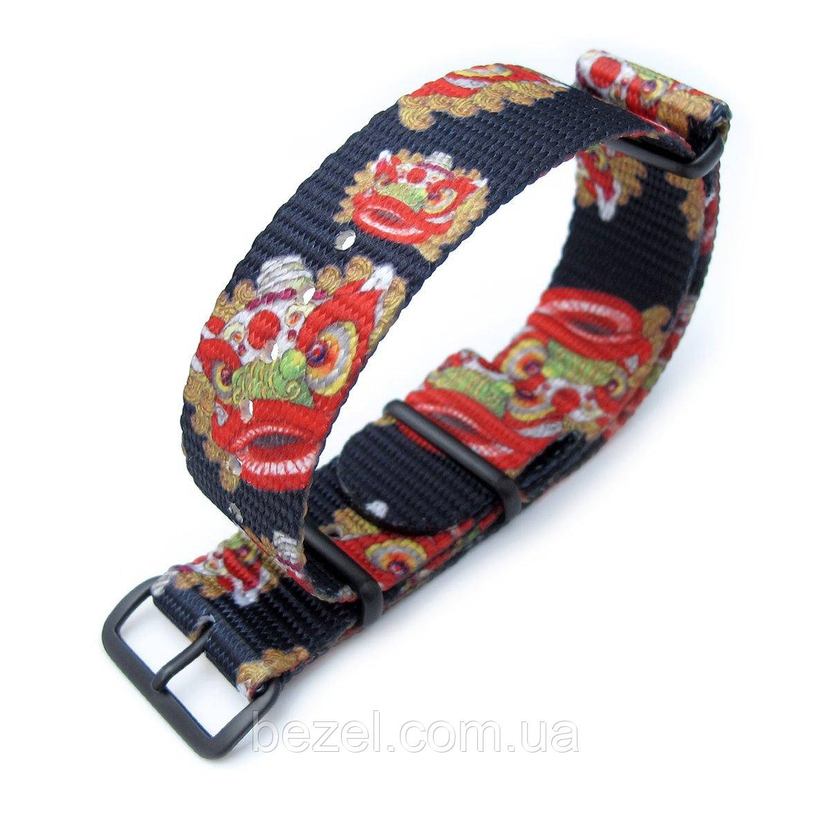 MiLTAT 20mm or 22mm G10 NATO Watch Strap, Ballistic Nylon Armband, Lion Dance Monogram, PVD Hardware