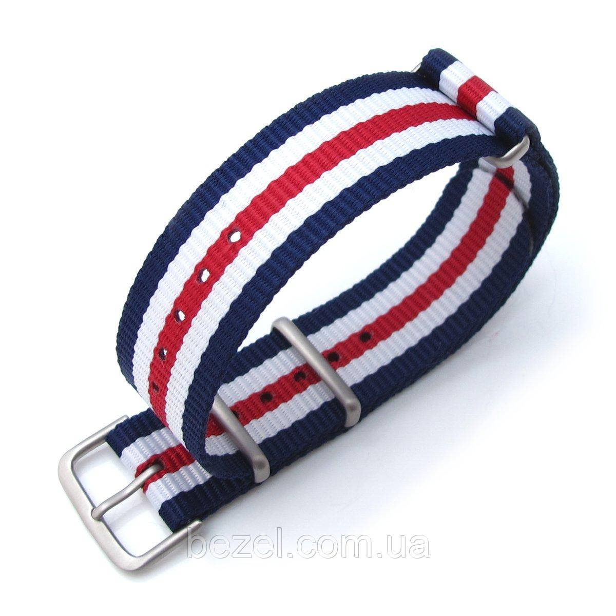MiLTAT 18mm or 22mm G10 military watch strap ballistic nylon armband, Sandblasted - Navy, White & Red