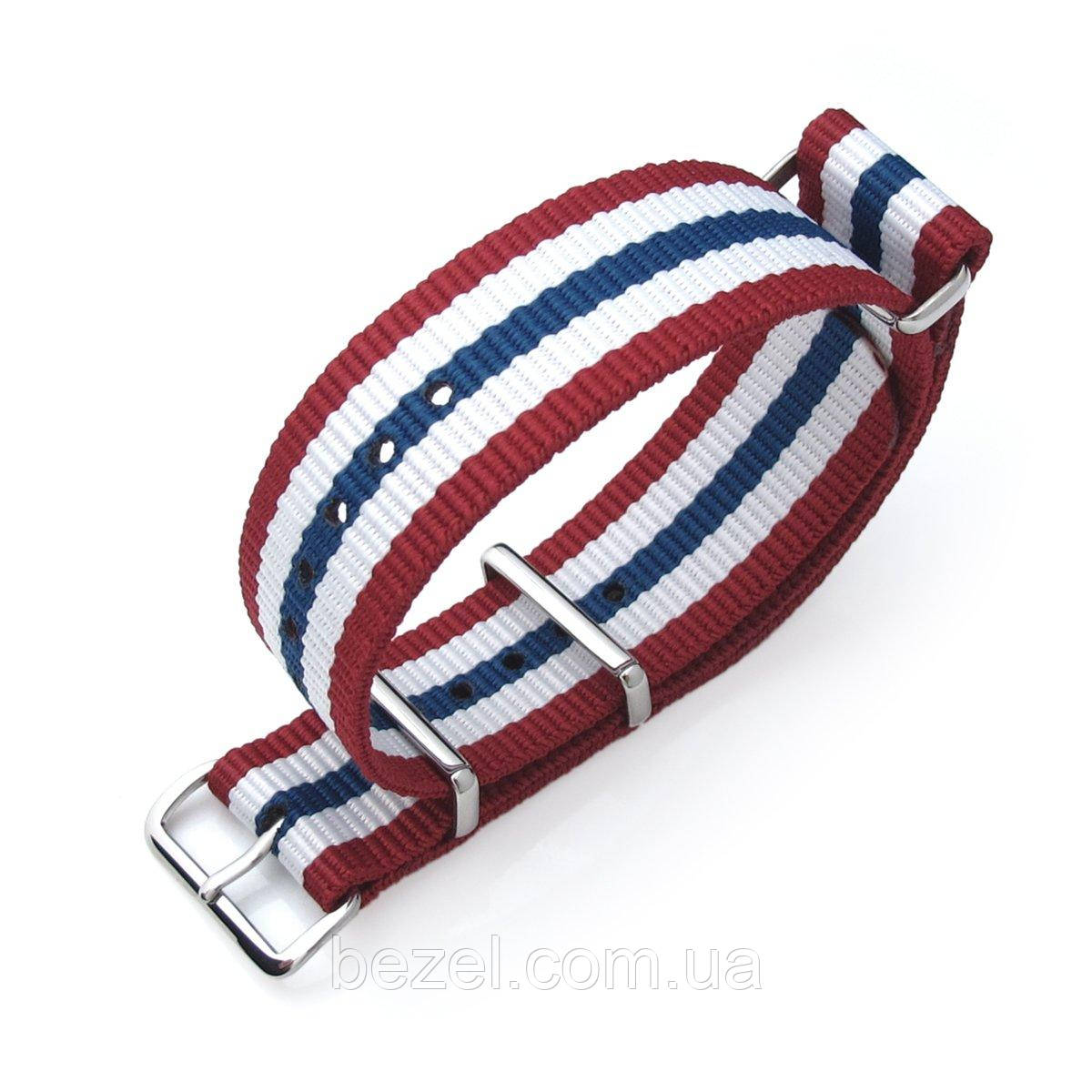 MiLTAT 20mm, 21mm or 22mm G10 NATO Military Watch Strap Ballistic Nylon Armband, Polished - Red, White & Blue