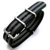 20mm or 22mm G10 Nato James Bond Heavy Nylon Strap Brushed Buckle - NYJ Double Black & Grey