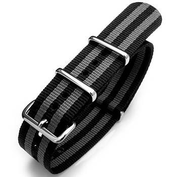 20mm or 22mm G10 Nato James Bond Heavy Nylon Strap Polished Buckle - NYJ Double Black & Grey