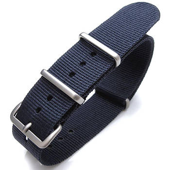 Nato 20mm, 21mm or 22mm Heat Sealed Heavy Nylon Watch Band Brushed Buckle - Navy Blue