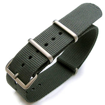 Nato 20mm or 22mm Heat Sealed Heavy Nylon Watch Band Brushed Buckle - Grey