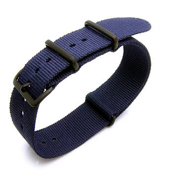 Nato 18mm, 20mm or 22mm Heat Sealed Heavy Nylon PVD Black Buckle - Navy Blue