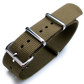 Nato 20mm, 21mm, 22mm Heat Sealed Heavy Nylon Polished Buckle - Green