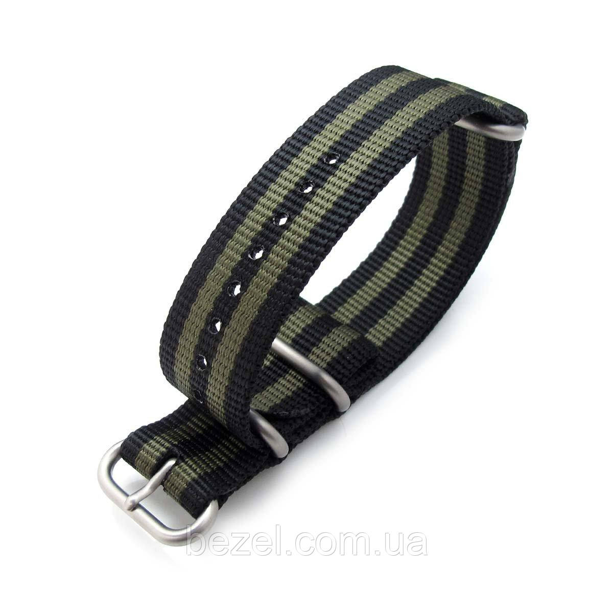 MiLTAT 20mm or 22mm 5 Ring Zulu JB Military Watch Strap Ballistic Nylon Armband, Brushed - Black & Military