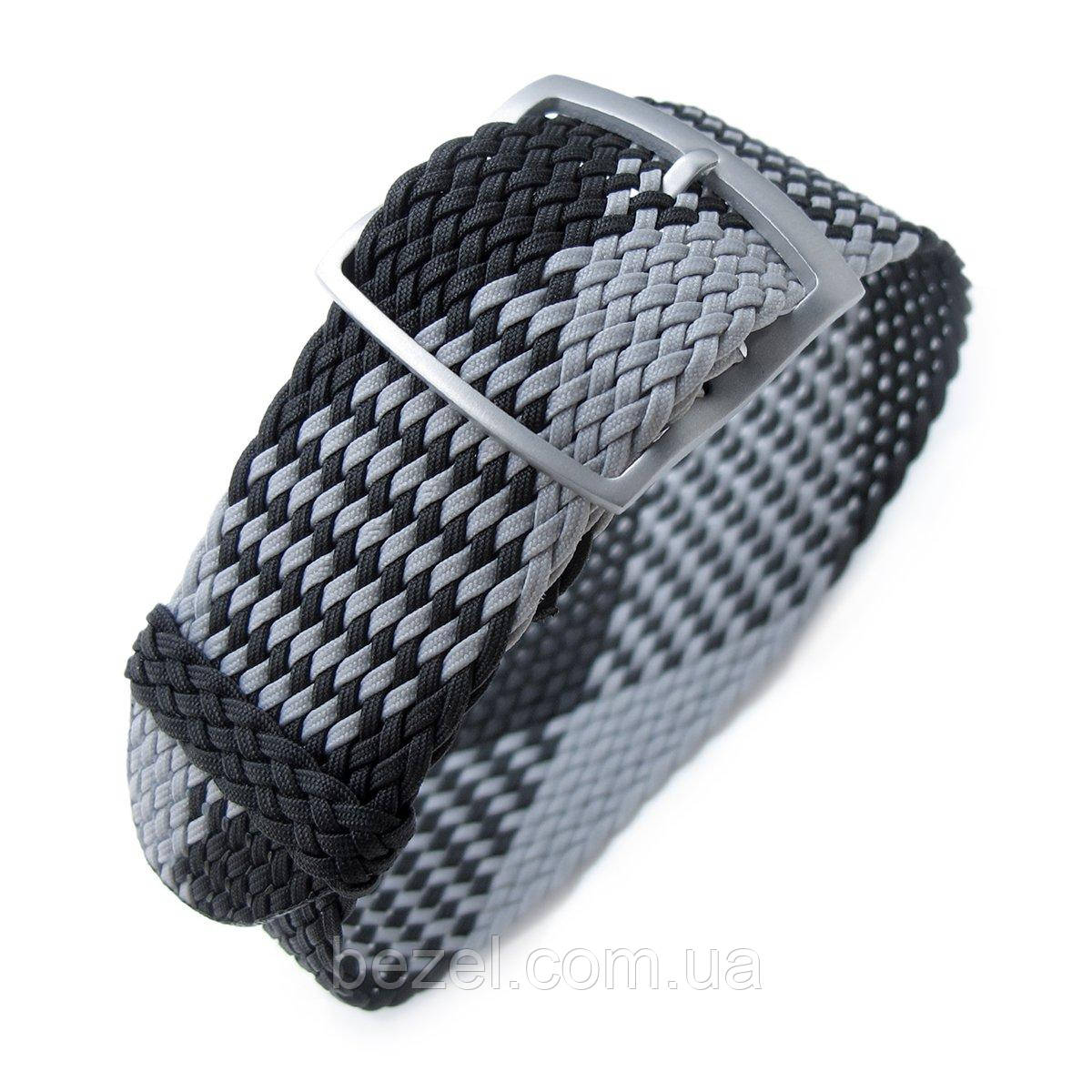 20, 22mm MiLTAT Perlon Watch Strap, Black & Light Grey, Sandblasted Ladder Lock Slider Buckle