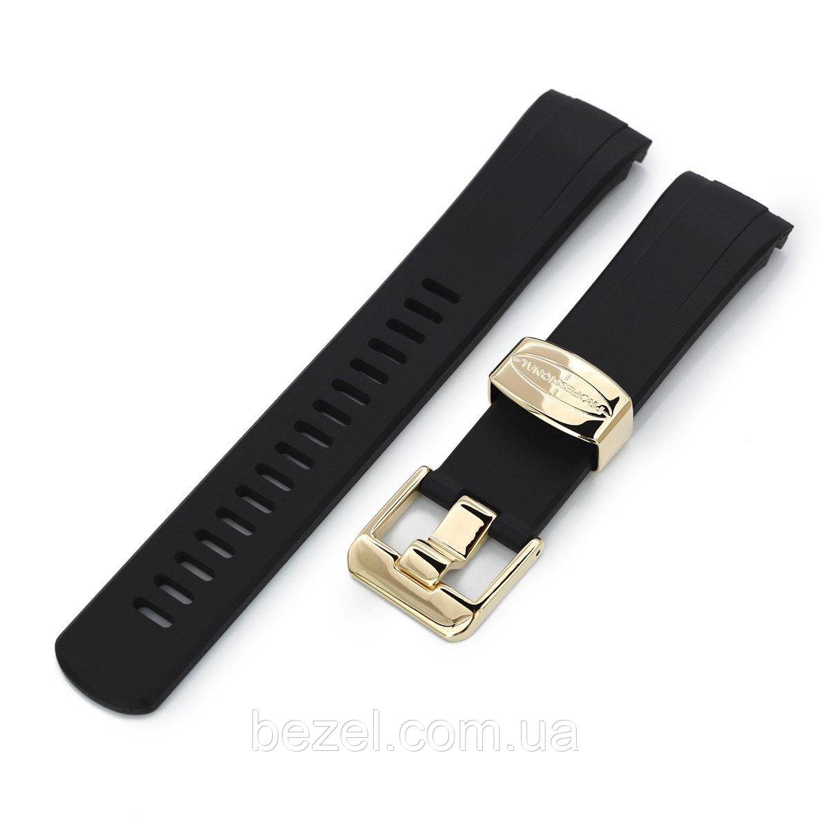 22mm Crafter Blue - Black Rubber Curved Lug Watch Band for Seiko Gold Turtle SRPC44, IP Gold Buckle, фото 1