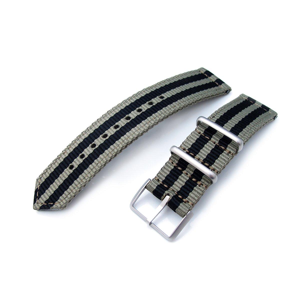 20mm, 22mm Two Piece WW2 G10 Nylon, Green & Black Stripes, Brushed Buckle, фото 1