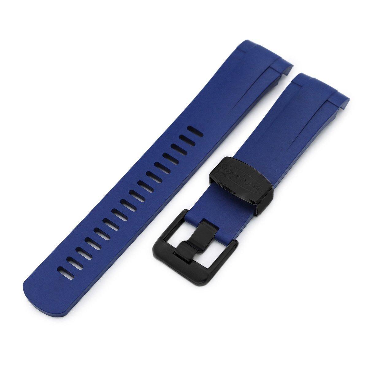 22mm Crafter Blue - Rubber Blue Curved Lug Watch Strap for Tudor Pelagos 25500TN, PVD Black Buckle, фото 1