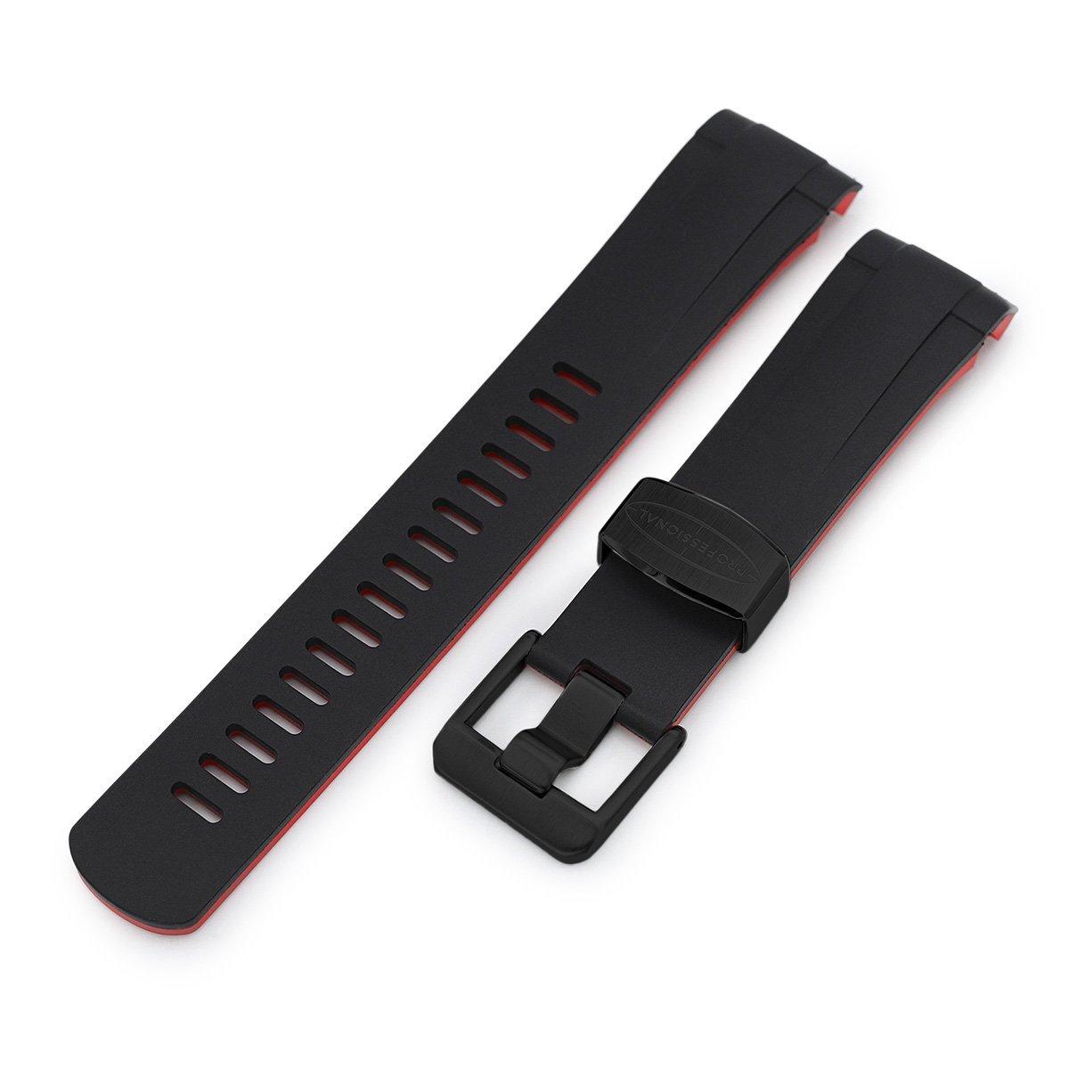 22mm Crafter Blue - Dual Color Red & Black Rubber Curved Lug Watch Strap for Tudor Pelagos 25500TN, PVD Black, фото 1
