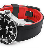 22mm Crafter Blue - Dual Color Red & Black Rubber Curved Lug Watch Strap for Tudor Pelagos 25500TN, PVD Black, фото 5