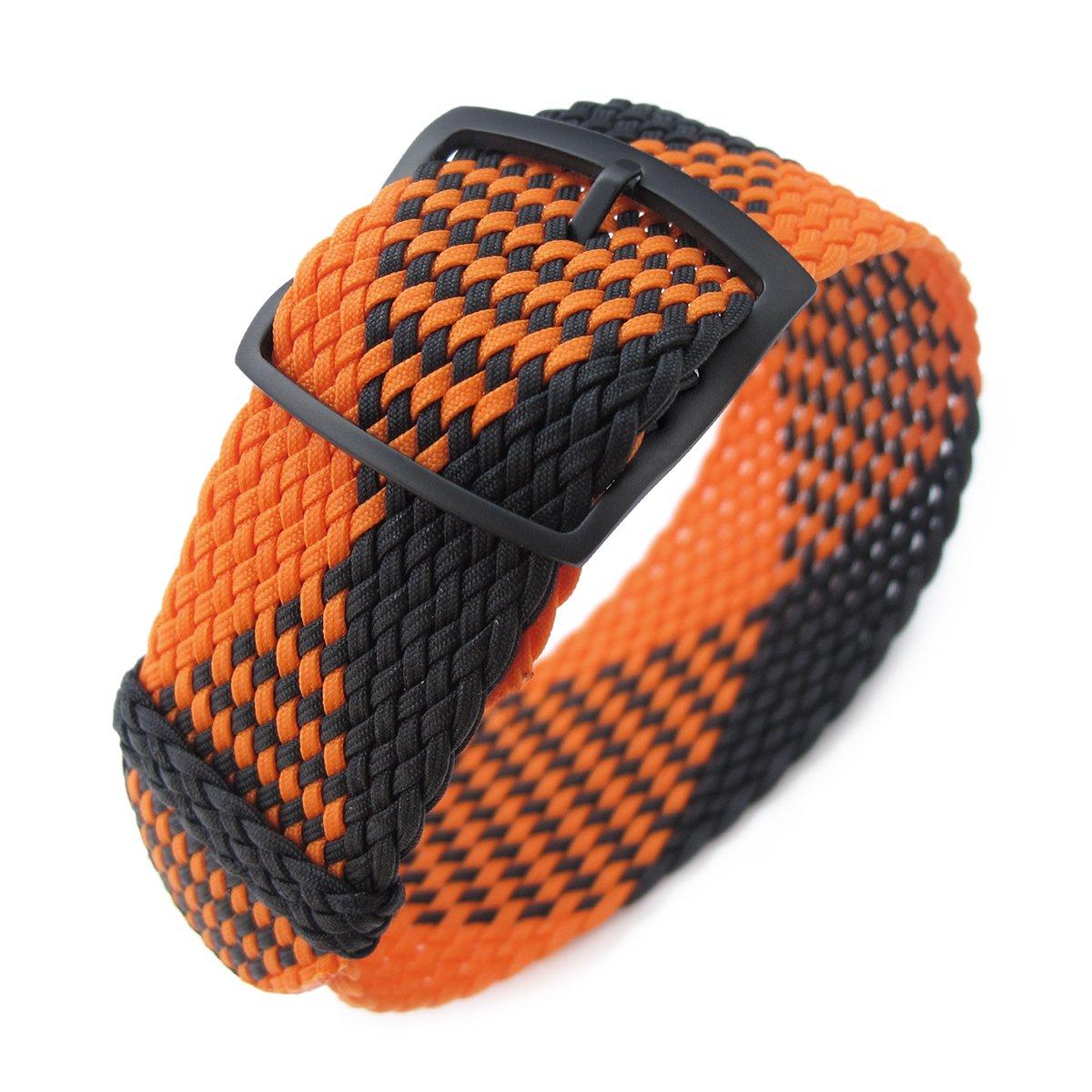 20, 22mm MiLTAT Perlon Watch Strap, Black & Orange, PVD Black Ladder Lock Slider Buckle, фото 1