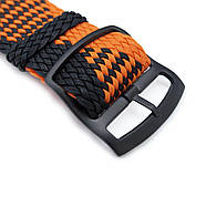 20, 22mm MiLTAT Perlon Watch Strap, Black & Orange, PVD Black Ladder Lock Slider Buckle, фото 2