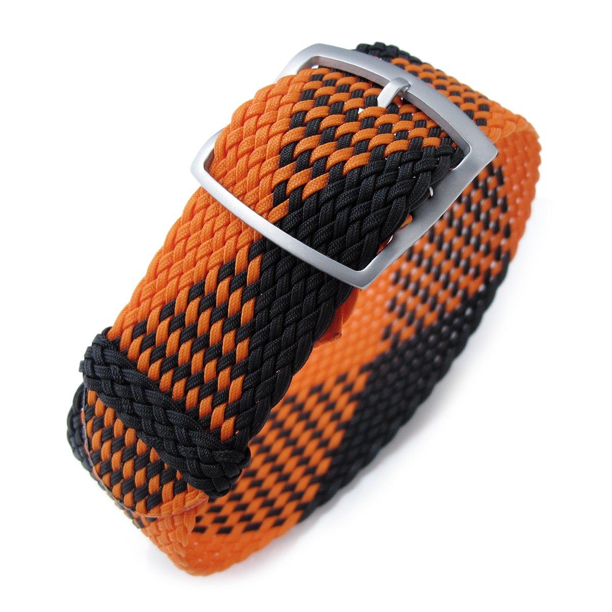 20, 22mm MiLTAT Perlon Watch Strap, Black & Orange, Sandblasted Ladder Lock Slider Buckle, фото 1