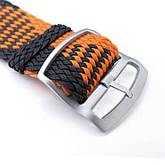 20, 22mm MiLTAT Perlon Watch Strap, Black & Orange, Sandblasted Ladder Lock Slider Buckle, фото 2