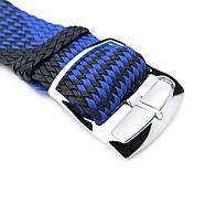 20, 22mm MiLTAT Perlon Watch Strap, Black & Blue, Polished Ladder Lock Slider Buckle, фото 2