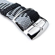 20, 22mm MiLTAT Perlon Watch Strap, Black & Light Grey, Polished Ladder Lock Slider Buckle, фото 2