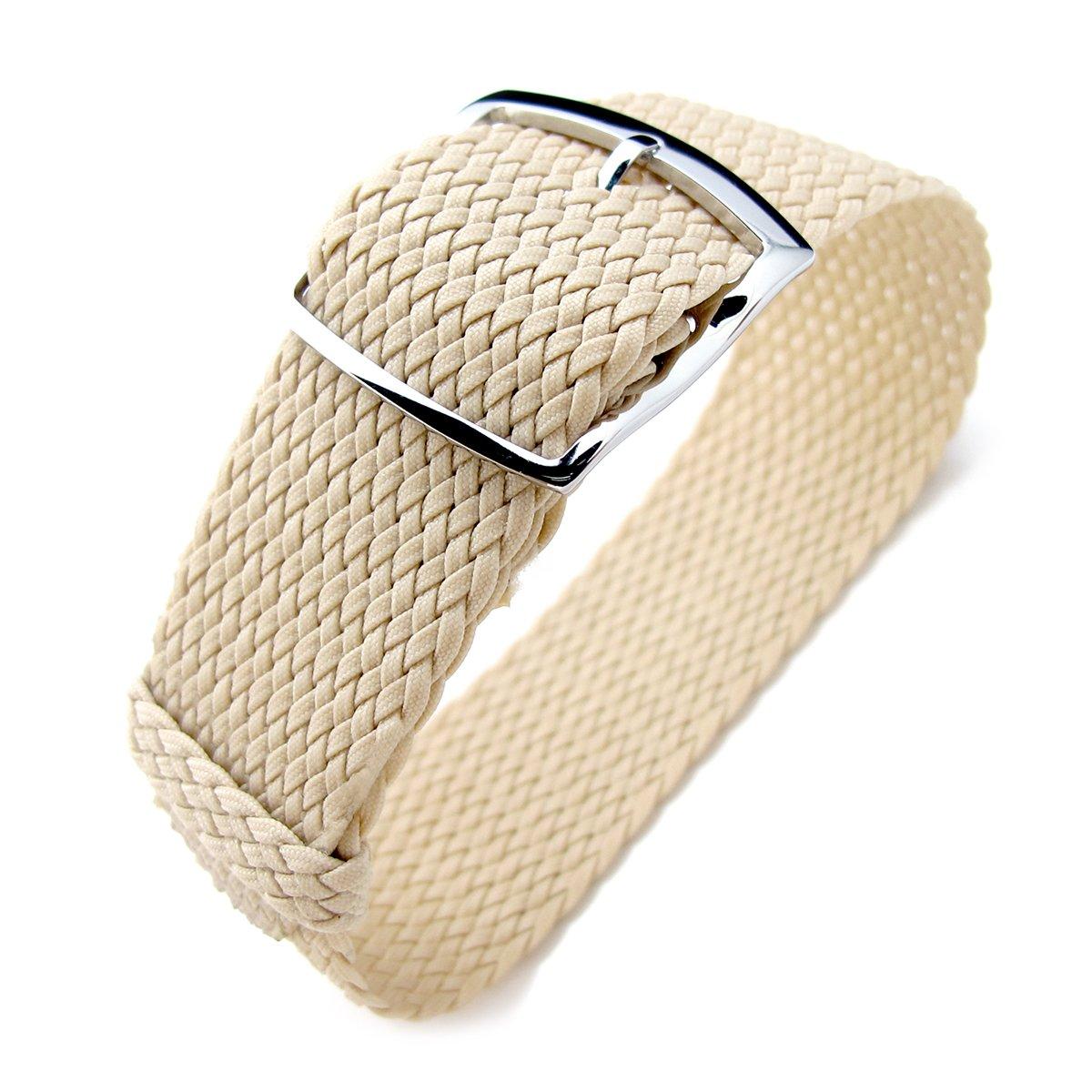 20mm, 22mm MiLTAT Perlon Watch Strap, Beige, Polished Ladder Lock Slider Buckle, фото 1