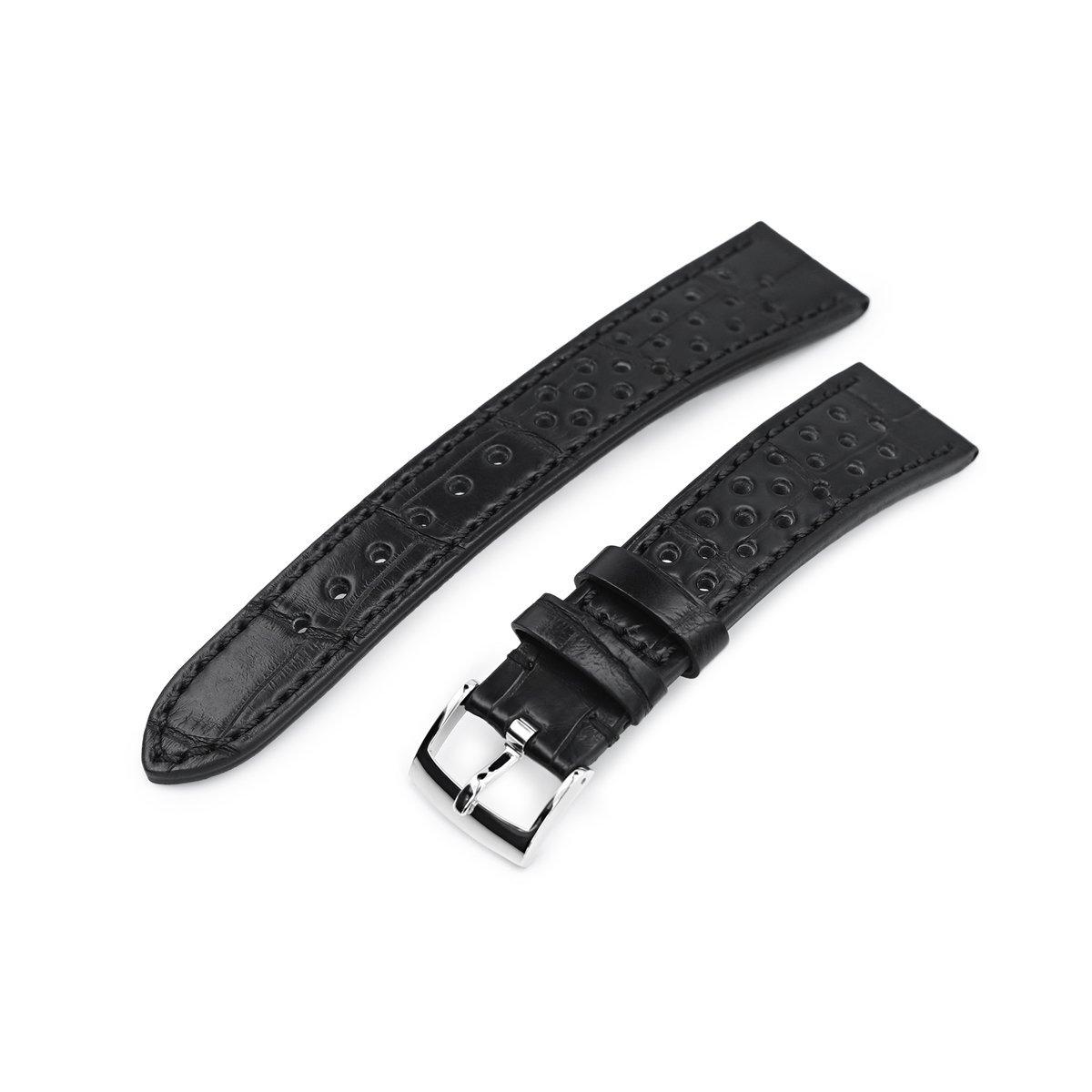 20mm MiLTAT Rally Racing Genuine Alligator Black Watch Strap, фото 1