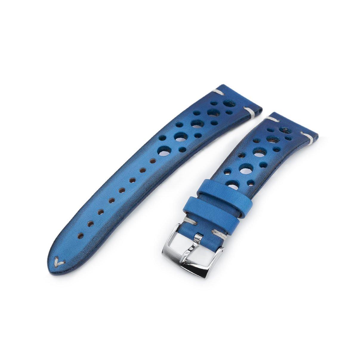 20mm or 22mm MiLTAT Italian Handmade Racer Vintage Blue Watch Strap, White Stitching, фото 1