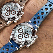 20mm or 22mm MiLTAT Italian Handmade Racer Vintage Blue Watch Strap, White Stitching, фото 2