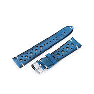 20mm or 22mm MiLTAT Italian Handmade Racer Vintage Blue Watch Strap, White Stitching, фото 4