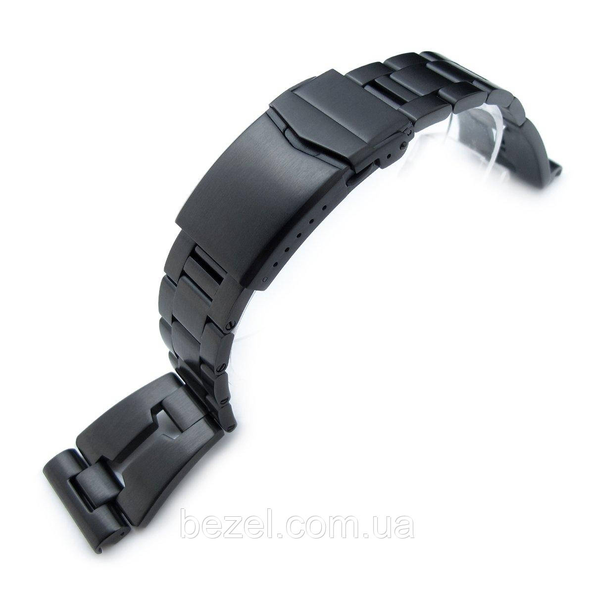 22mm Retro Razor 316L Stainless Steel Watch Band, V-Clasp Button Double Lock, PVD Black
