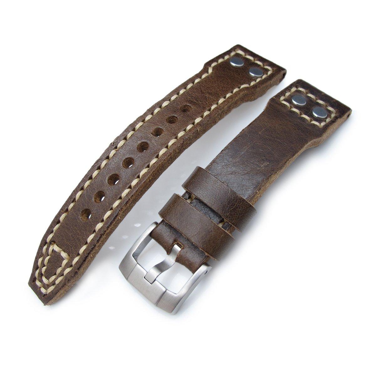 21mm, 22mm MiLTAT Brown Pull Up Aniline Italian Leather Watch Strap, Rivet Military strap, фото 1
