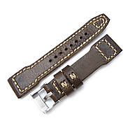 21mm, 22mm MiLTAT Brown Pull Up Aniline Italian Leather Watch Strap, Rivet Military strap, фото 3