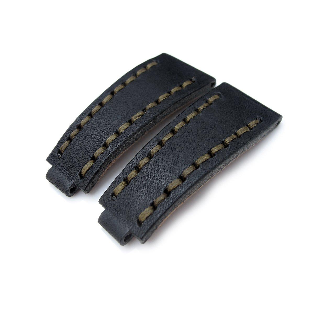20mm MiLTAT RX Collection Watch Strap, NERO Black Genuine Calf, Green St. Tailor-made for Rolex Submariner &, фото 1