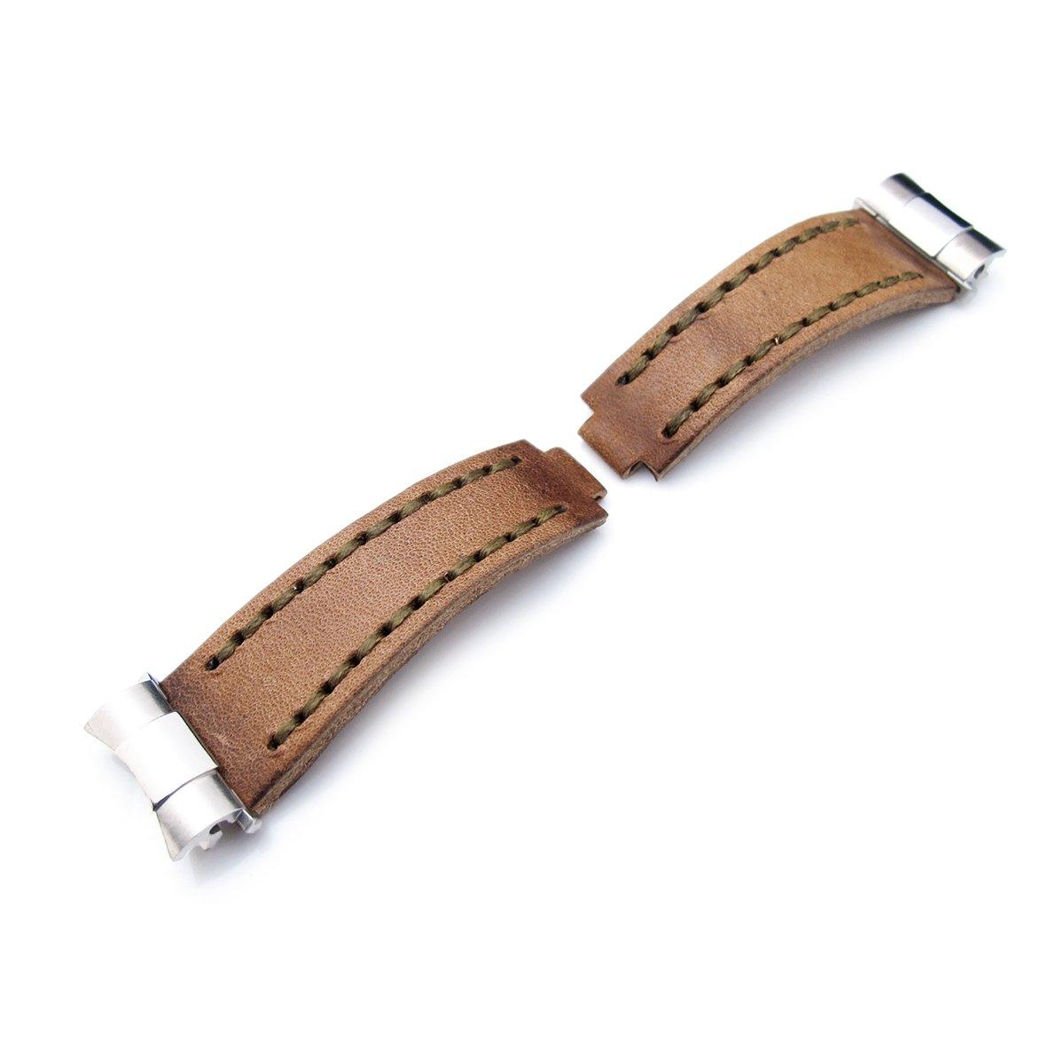 Revenge End Link - Replacement Watch Strap Tailor-made for Rolex, Matte Pull Up Brown Leather, Military Green, фото 1